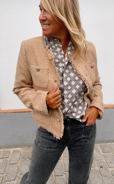 Chaqueta tweed beige